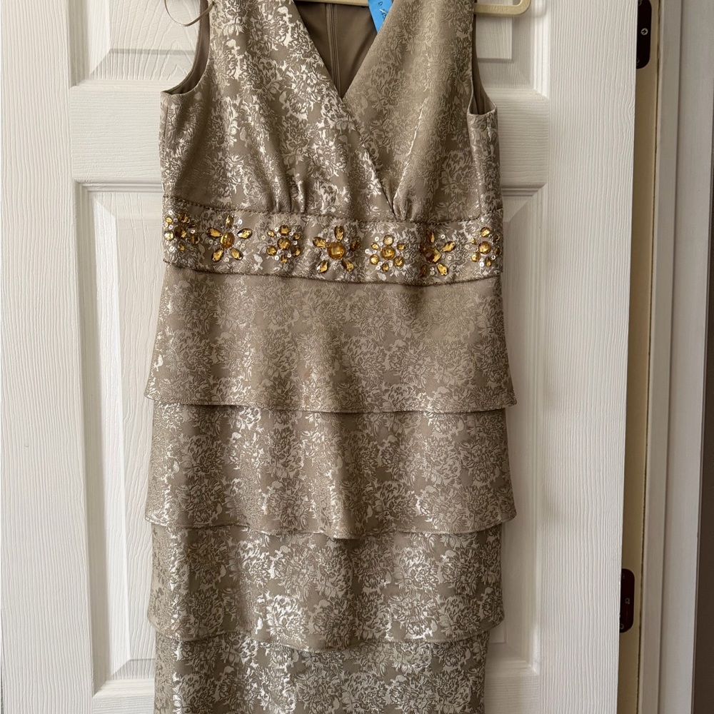 R&M Richards Taupe Metallic Brocade Dress with Jacket - Picture 3 of 8